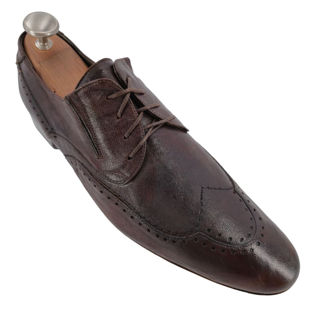 Italy Vito Della Mora Men Size 10 Unique Dark Brown Leather Dress Shoes Oxfords